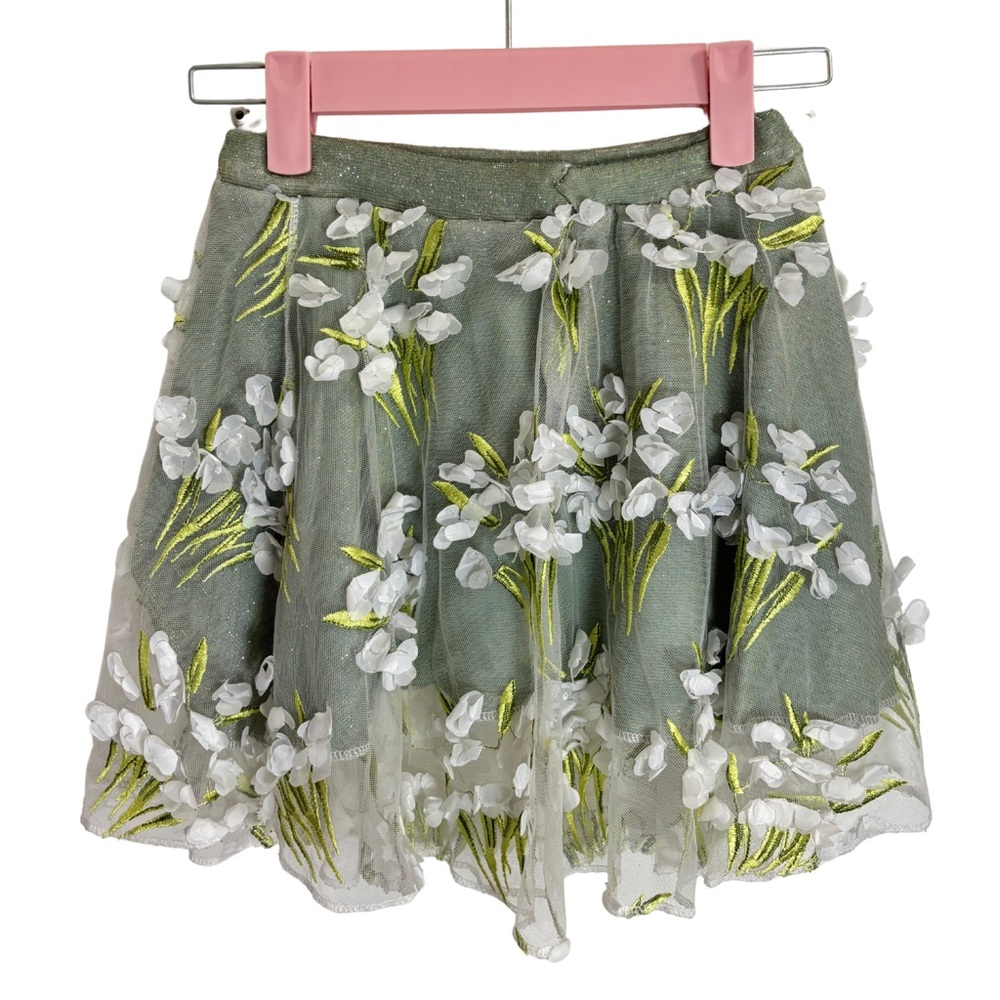 Handmade Floral Embroidered Skirt Green and White Girly Girl Small - Picture 8 of 8